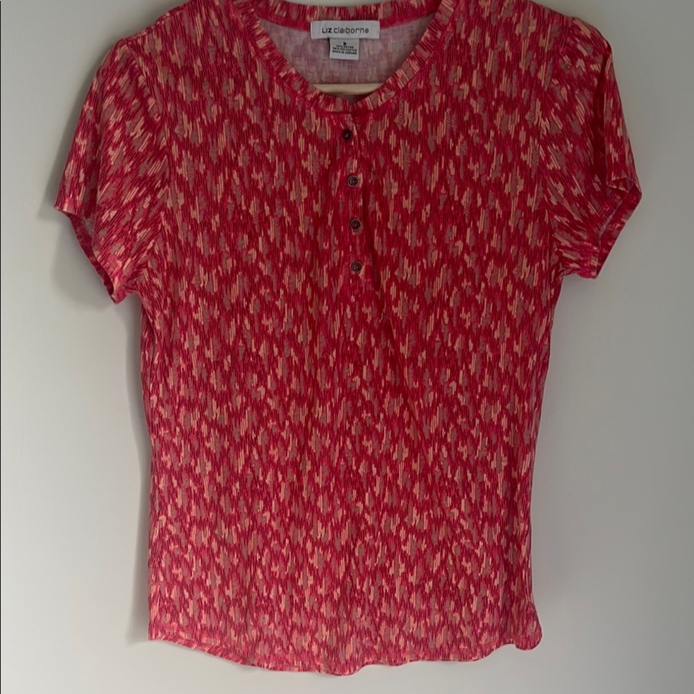 Liz Claiborne Red and White Buttoned Blouse